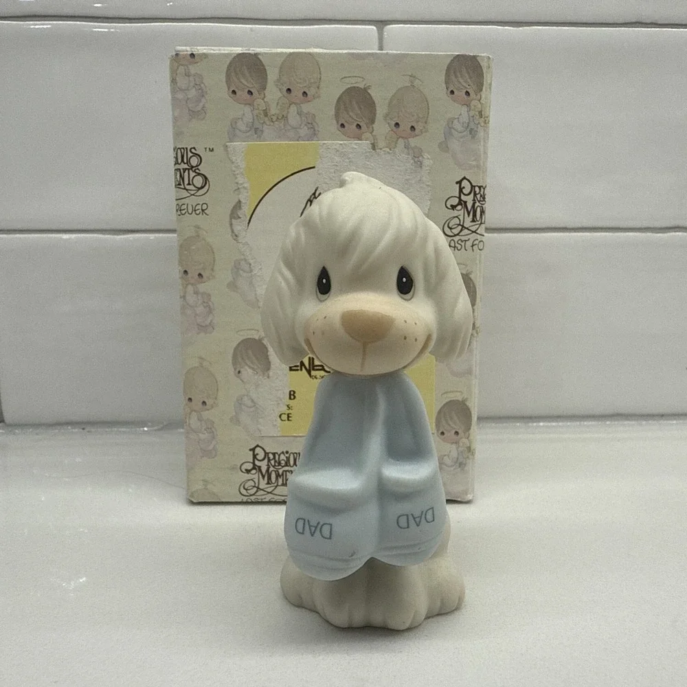 1994 PRECIOUS MOMENTS Enesco Dog With Dad's Slippers Porcelain Figurine 2.5
